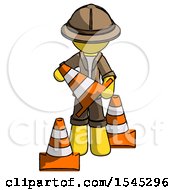 Poster, Art Print Of Yellow Explorer Ranger Man Holding A Traffic Cone