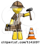Poster, Art Print Of Yellow Explorer Ranger Man Under Construction Concept Traffic Cone And Tools