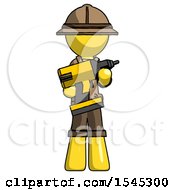 Poster, Art Print Of Yellow Explorer Ranger Man Holding Large Drill