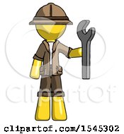 Poster, Art Print Of Yellow Explorer Ranger Man Holding Wrench Ready To Repair Or Work