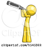 Yellow Design Mascot Man Thermometer In Mouth