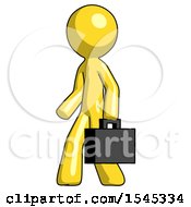 Yellow Design Mascot Man Walking With Briefcase To The Left