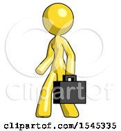 Yellow Design Mascot Woman Man Walking With Briefcase To The Left