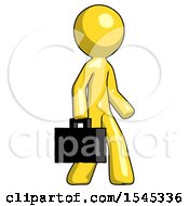 Yellow Design Mascot Man Walking With Briefcase To The Right
