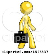 Yellow Design Mascot Woman Walking With Briefcase To The Right
