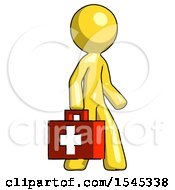 Yellow Design Mascot Man Walking With Medical Aid Briefcase To Right