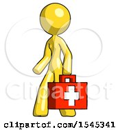 Poster, Art Print Of Yellow Design Mascot Woman Walking With Medical Aid Briefcase To Left