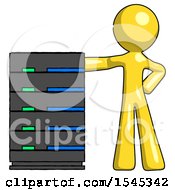 Poster, Art Print Of Yellow Design Mascot Man With Server Rack Leaning Confidently Against It