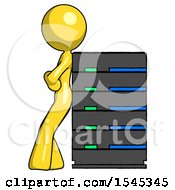 Poster, Art Print Of Yellow Design Mascot Woman Resting Against Server Rack