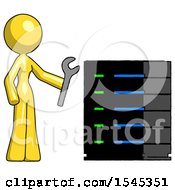 Poster, Art Print Of Yellow Design Mascot Woman Server Administrator Doing Repairs