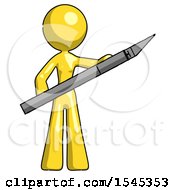 Poster, Art Print Of Yellow Design Mascot Woman Holding Large Scalpel