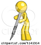 Poster, Art Print Of Yellow Design Mascot Man Cutting With Large Scalpel