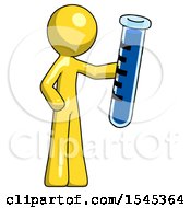 Yellow Design Mascot Man Holding Large Test Tube