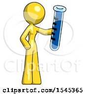 Poster, Art Print Of Yellow Design Mascot Woman Holding Large Test Tube