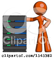 Poster, Art Print Of Orange Design Mascot Woman With Server Rack Leaning Confidently Against It