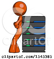 Poster, Art Print Of Orange Design Mascot Woman Resting Against Server Rack