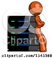 Poster, Art Print Of Orange Design Mascot Woman Resting Against Server Rack Viewed At Angle