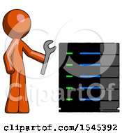 Poster, Art Print Of Orange Design Mascot Man Server Administrator Doing Repairs