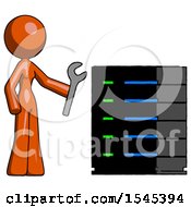 Poster, Art Print Of Orange Design Mascot Woman Server Administrator Doing Repairs