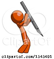 Orange Design Mascot Man Stabbing Or Cutting With Scalpel