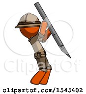 Poster, Art Print Of Orange Explorer Ranger Man Stabbing Or Cutting With Scalpel