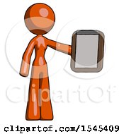 Poster, Art Print Of Orange Design Mascot Woman Showing Clipboard To Viewer