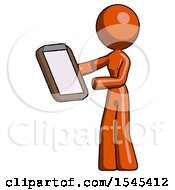 Poster, Art Print Of Orange Design Mascot Woman Reviewing Stuff On Clipboard