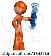 Orange Design Mascot Woman Holding Large Test Tube