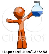 Orange Design Mascot Man Holding Large Round Flask Or Beaker by Leo Blanchette