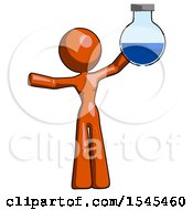 Poster, Art Print Of Orange Design Mascot Woman Holding Large Round Flask Or Beaker
