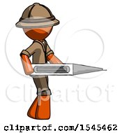 Orange Explorer Ranger Man Walking With Large Thermometer