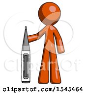 Poster, Art Print Of Orange Design Mascot Man Standing With Large Thermometer