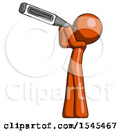 Orange Design Mascot Man Thermometer In Mouth