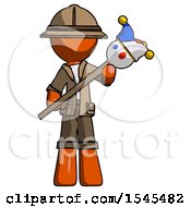 Poster, Art Print Of Orange Explorer Ranger Man Holding Jester Diagonally