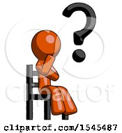 Orange Design Mascot Man Question Mark Concept Sitting On Chair Thinking