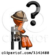 Poster, Art Print Of Orange Explorer Ranger Man Question Mark Concept Sitting On Chair Thinking