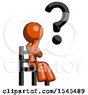Orange Design Mascot Woman Question Mark Concept Sitting On Chair Thinking