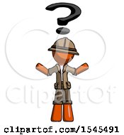 Poster, Art Print Of Orange Explorer Ranger Man With Question Mark Above Head Confused