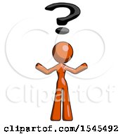 Orange Design Mascot Woman Question Mark Above Head Confused