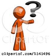 Poster, Art Print Of Orange Design Mascot Man Holding Question Mark To Right