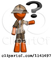 Poster, Art Print Of Orange Explorer Ranger Man Holding Question Mark To Right