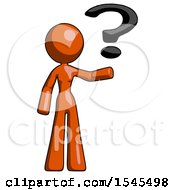 Poster, Art Print Of Orange Design Mascot Woman Holding Question Mark To Right