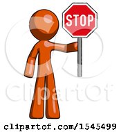 Poster, Art Print Of Orange Design Mascot Man Holding Stop Sign