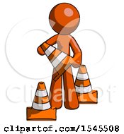 Poster, Art Print Of Orange Design Mascot Man Holding A Traffic Cone