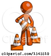 Poster, Art Print Of Orange Design Mascot Woman Holding A Traffic Cone