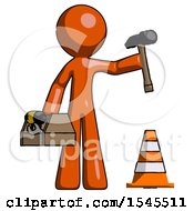 Orange Design Mascot Man Under Construction Concept Traffic Cone And Tools