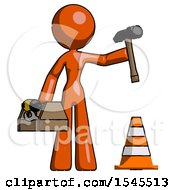 Orange Design Mascot Woman Under Construction Concept Traffic Cone And Tools