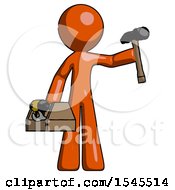 Orange Design Mascot Man Holding Tools And Toolchest Ready To Work