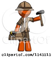 Poster, Art Print Of Orange Explorer Ranger Man Holding Tools And Toolchest Ready To Work