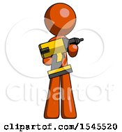 Poster, Art Print Of Orange Design Mascot Man Holding Large Drill